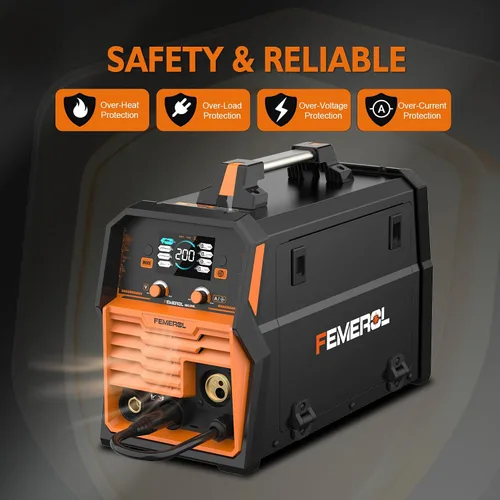 Miniatura 7 de FEMEROL Soldador MIG 200A, 4 en 1 Gas MIG/Núcleo de Flujo sin Gas/Electrodo/Elevación TIG Máquina de Soldadura Multiproceso Pantalla LED Grande