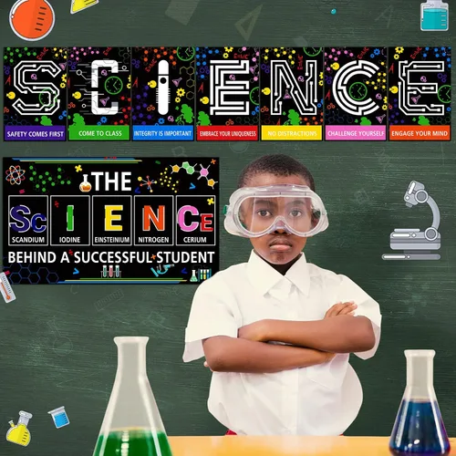 Miniatura 6 de Yexiya 8 piezas de decoración de aula de ciencias, póster de ciencia importantes, póster de método científico, tablón de anuncios, pósteres de clase