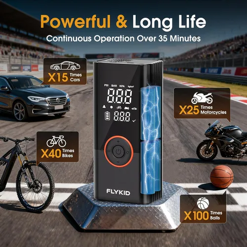 Miniatura 4 de FLYKID Compresor de Aire Portátil Inflador de Neumáticos - Bomba de Aire Digital 150 PSI para Neumáticos de Coche, Inflado Rápido