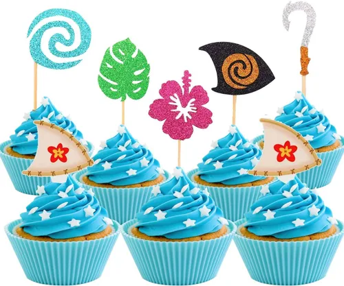 JeVenis Mona - Decoración hawaiana para cupcakes, decoración de fiesta de cumpleaños para Luau tropical, fiesta de verano, baby shower, boda, 30