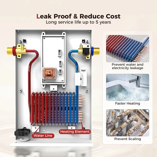Miniatura 4 de CAMPLUX - Calentador de agua eléctrico sin tanque, 8 kW a 240 voltios, calentador de agua caliente instantáneo bajo demanda para punto de uso
