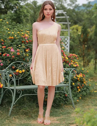 Miniatura 2 de BeryLove Vestido de lentejuelas para mujer, con purpurina brillante, un hombro, vestido de fiesta, club, vestido de fiesta bodycon vestido