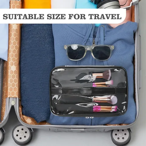 Miniatura 6 de HAOGUAGUA Bolsa de maquillaje transparente para cosméticos con compartimento para cepillos, portátil, impermeable, bolsa de aseo transparente