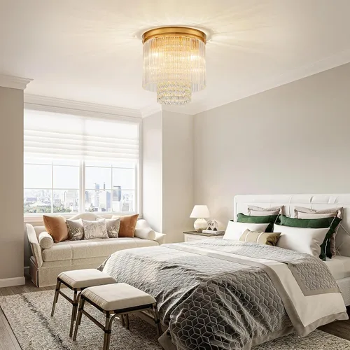 Miniatura 6 de LumFurn D12inch Modern Crystal Ceiling Light, 3-Light Chic Flushmount Close to Ceiling Light Fixture for Kitchen, Hallway & Bedroom, D12 x H12in