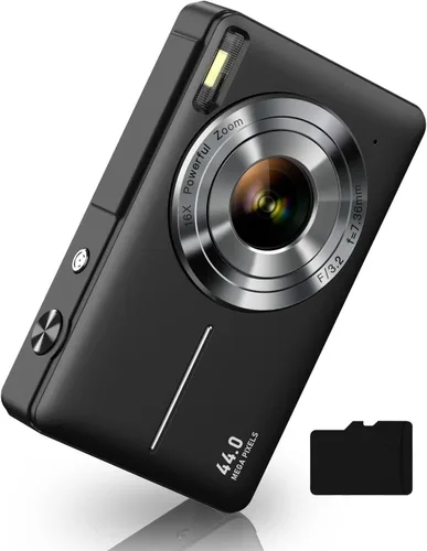 Cámara digital, FHD 1080P Cámara digital de apuntar y disparar con zoom de 16X antivibración, tarjeta de 32 GB, cámara pequeña compacta para niños y