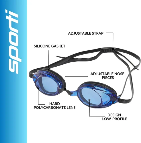 Miniatura 3 de Sporti Gafas de natación unisex para adultos, gafas de natación antivaho para hombres y mujeres, resistentes a roturas, correas dobles, varios