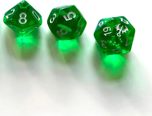 Miniatura 3 de Free League Dragonbane: Juego de dados – Juego de 6 dados transparentes verdes, Free League Publishing, incluye D4, D6, D8, D10, D12 y D20
