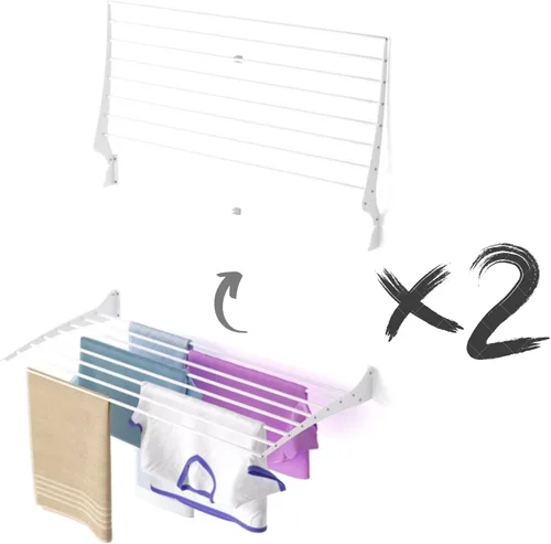 Miniatura 22 de foxydry Tendedero plegable para colgar en la pared, vertical plegable para interiores y exteriores, en acero aluminio (31.5 in)