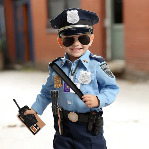 Miniatura 7 de 3 otters Juego de 9 juguetes de policía de simulación, accesorios de policía para niños, incluye insignia, esposas, walkie y más para fiesta