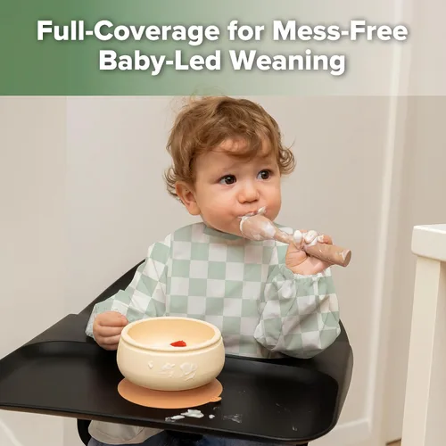 Miniatura 2 de haakaa Long Sleeve Baby Bib, Waterproof & Adjustable Baby Smock Bib for Eating, Painting & Play, Easy Wipe Clean, 6–24M Días a cuadros