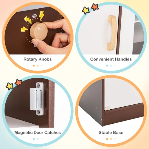 Miniatura 7 de HONEY JOY Juego de Cocina de Esquina para Niños, Cocina de Juego de Madera Definitiva para Niños Pequeños, Lavadora, Máquina de Hielo, Fregadero