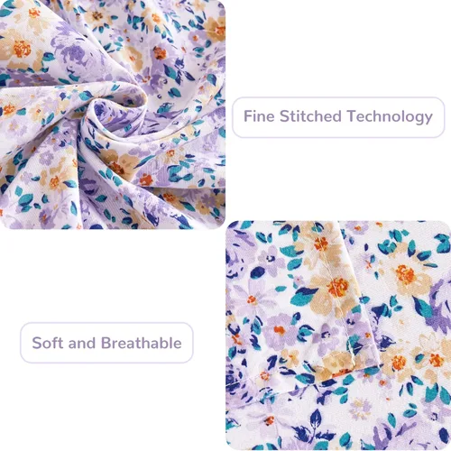 Miniatura 5 de Mooreeke Sábanas de cama Queen con estampado floral, ropa de cama impresa de microfibra suave y fundas de almohada, sábana vintage Queen de bolsillo