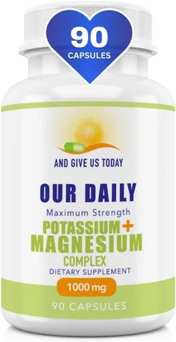 Daily Vites, Suplemento de potasio y magnesio 1000 mg – 90 cápsulas – Potasio 500 mg y magnesio 500 mg – Aspartato de magnesio, glicinato, óxido,