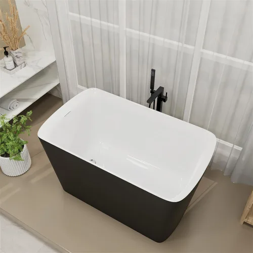 Miniatura 20 de Bañera independiente de acrílico Lucite de 47 pulgadas, bañera de remojo japonesa de forma cuadrada con diseño de asiento, desagüe cromado derecho