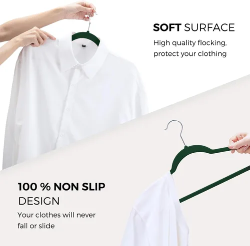 Miniatura 4 de HOUSE DAY Perchas de Terciopelo Premium Paquete de 50, Perchas de Fieltro Flocado Antideslizantes, Colgador de Ropa Resistente con Gancho Giratorio