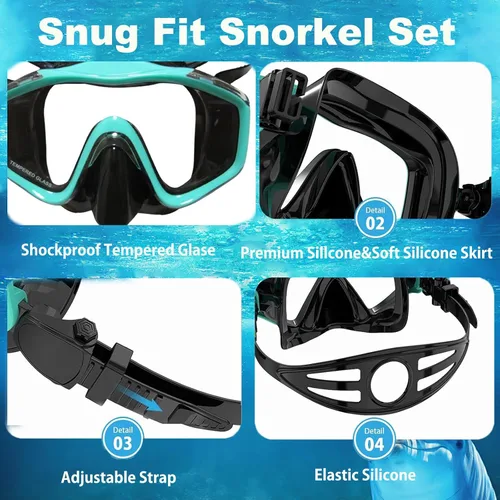 Miniatura 7 de Máscara de snorkel para adultos, juego de esnórquel seco, equipo de esnórquel para adultos, máscara panorámica de natación de vista amplia