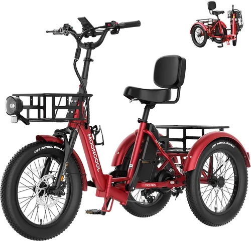 Miniatura 11 de MOONCOOL Triciclo eléctrico plegable para adultos, E-Trike de aluminio de 20 pulgadas con función de marcha atrás y opciones de largo alcance, Plata