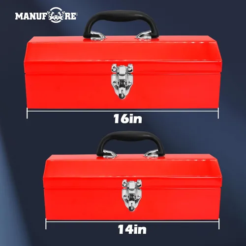 Miniatura 3 de MANUFORE Caja de herramientas portátil de metal de 16" Caja de almacenamiento ligera y resistente hecha de acero pesado y bien acabada y pintada