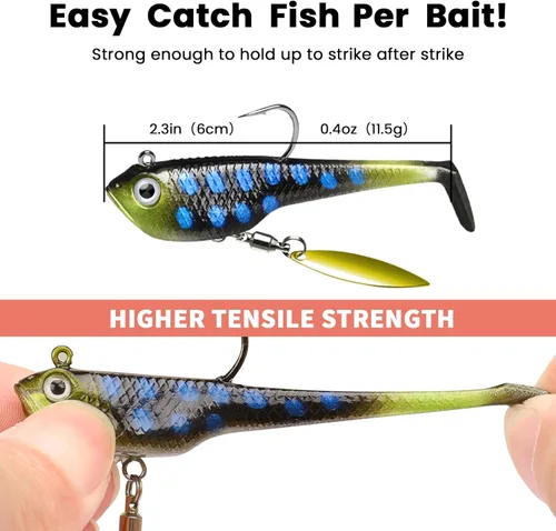 Miniatura 4 de TRUSCEND Shadtale Easy Catch Soft Fishing Lures with BKK Hooks - Trembly Sinking and Vibrating Swim for More Bites, Pre-Rigged Swimbaits for Bass