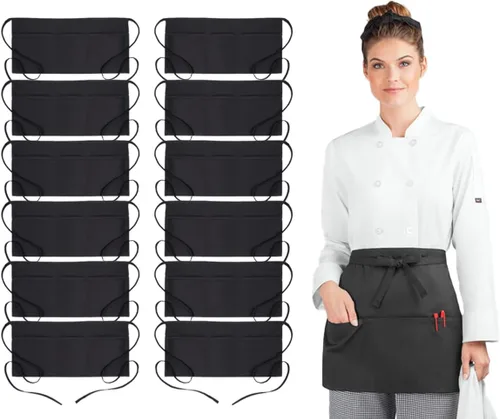 Miniatura 7 de Avalon Kitchen Server Aprons with 3 Pockets – 100% Polyester Waist Apron, 24x12 Inch Half Apron, Waitress Apron for Servers