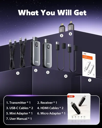 Miniatura 9 de MpioLife Transmisor y receptor HDMI inalámbrico, decodificación 4K y kit extensor HDMI de 1080P a 60Hz, baja latencia de 5 GHz, receptor remitente