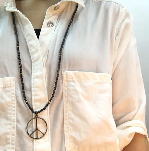Miniatura 5 de KELITCH - Collar clásico con dije de signo de paz, de hippie, de amor, con cuentas de cristal esmerilado