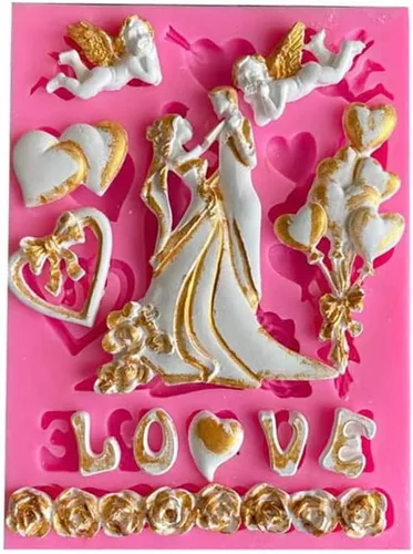 Cestony Juego de esmoquin para novia y novio, moldes de silicona para bricolaje, boda, fiesta, pastel, fondant, galletas, jabón, pudín de azúcar,
