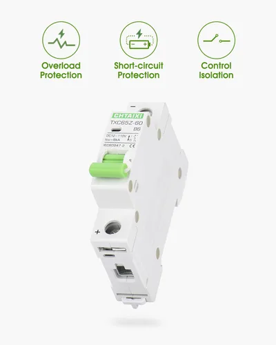 Miniatura 3 de Interruptor de circuito en miniatura DC de 12V-110V, protector de interruptor de batería de 6 amperios y 1 polo para sistema solar PV y RV, disparo
