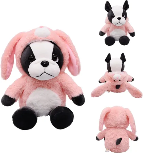 BABOLI Peluche de pequeño francés con adorables disfraces de conejo con orejas de lop, súper lindo, animal de peluche para cesta de Pascua o regalos
