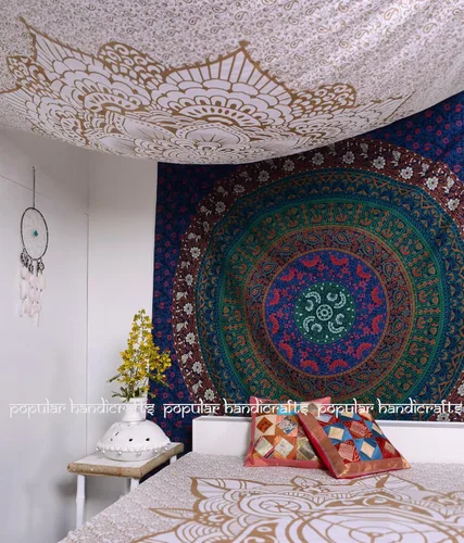 Miniatura 4 de Popular Handicrafts Tapiz redondo para colgar en la pared, diseño de mandala hippie, bohemio, hippie, intrincado, indio, mantel de 70 pulgadas