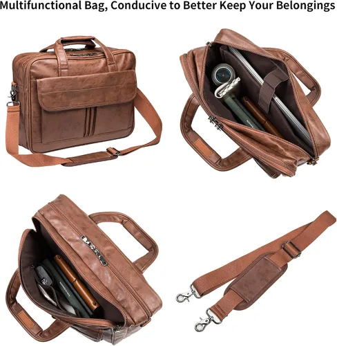 Miniatura 5 de seyfocnia Bolsa para laptop para hombre bolsa de mensajero de cuero de 156 pulgadas resistente al agua maletín de viaje de negocios bolsa
