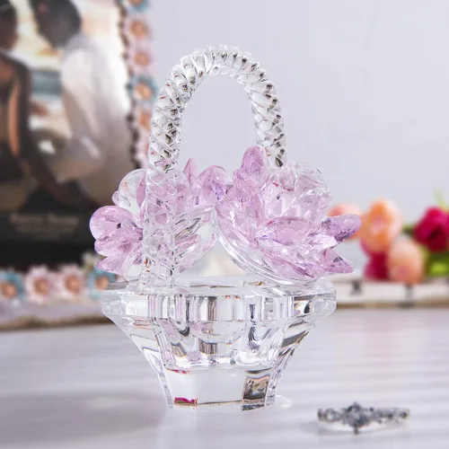 Miniatura 5 de H&D HYALINE & DORA Regalo de flor de rosa de cristal para mujeres, escultura artesanal de rosa de cristal rosa en forma de cesta para el día de San