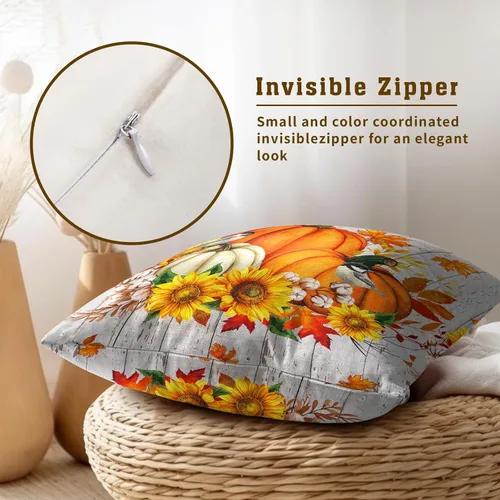 Miniatura 4 de Giwawa Juego de 2 fundas de almohada de calabaza otoñal de 16 x 16 pulgadas, fundas de cojín de algodón de madera de girasol para sofá, patio