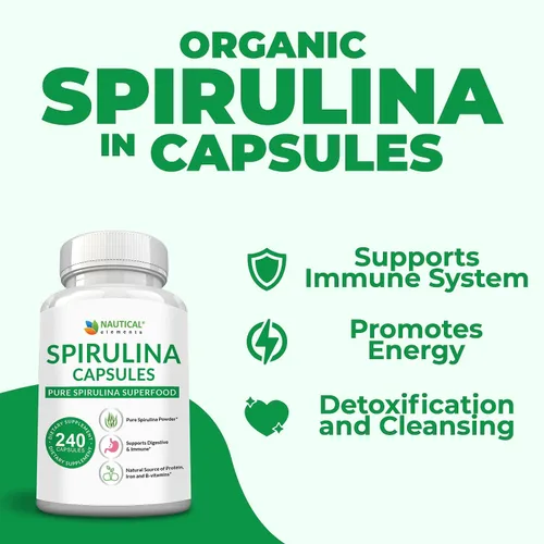 Miniatura 4 de Cápsulas de espirulina de 3000 mg – 40 porciones de cápsulas orgánicas de espirulina – Ricas en proteínas, antioxidantes y vitaminas – 240