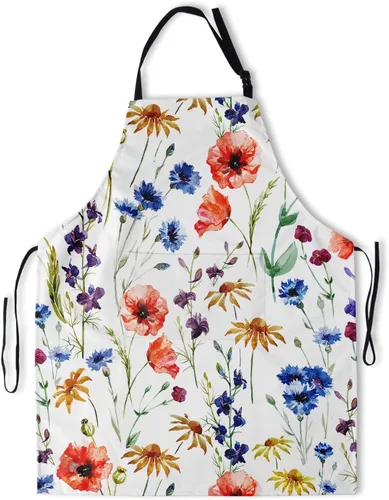Miniatura 10 de Delantal floral de acuarela para mujer con 2 bolsillos, colorido arte floral, delantal impermeable, 28 x 33 pulgadas