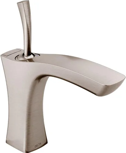 Delta Faucet Tesla - Grifo de baño de un solo orificio de níquel cepillado, grifo de baño de una sola manija, conjunto de drenaje de metal,