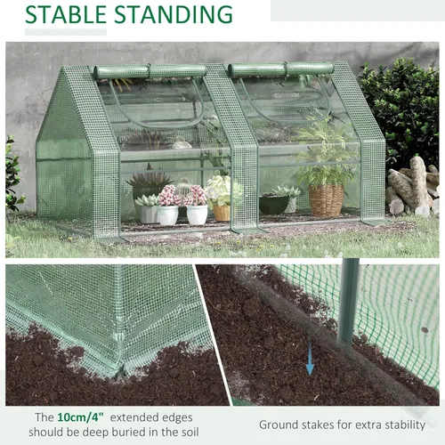 Miniatura 3 de Outsunny Invernadero portátil de 6' x 3' x 3', invernadero de jardín con 2 cubiertas de PE/plástico, marco de acero y 2 ventanas enrollables, verde