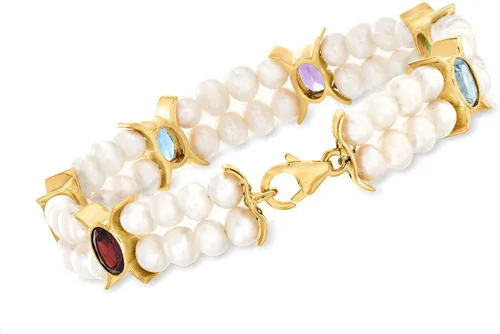 Miniatura 3 de Ross-Simons Pulsera de perlas cultivadas de 0.177-0.217in y 4.80 quilates en oro de 18 quilates sobre ley, Perla, multi