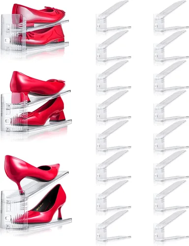 Miniatura 16 de Organizador de ranuras ajustables para zapatos, paquete de 10 unidades de apiladores de zapatos transparentes, soporte para zapatos, ahorrador