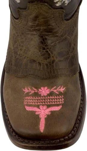 Miniatura 3 de Jazmin - Botas vaqueras con bordado floral para niñas pequeñas, color marrón, punta cuadrada, TRUE