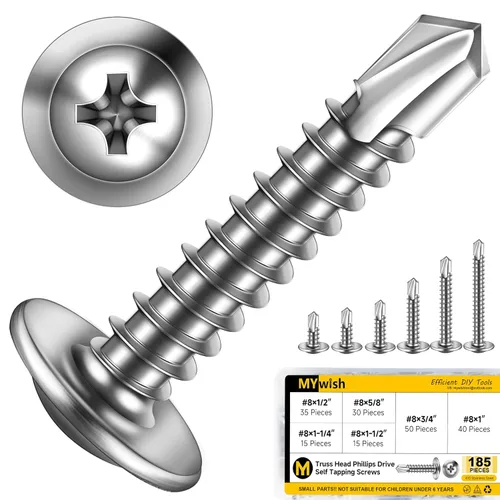 Miniatura 37 de Mywish 200 tornillos autorroscantes negros #10 × 1 pulgada para metal, 410 tornillos de metal negro de óxido de tornillo de acero inoxidable