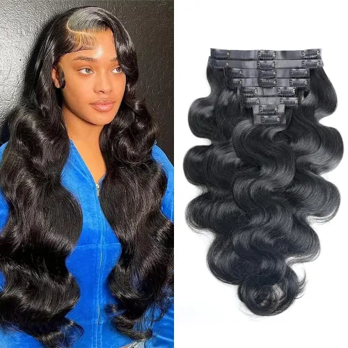 Miniatura 30 de Extensiones de cabello humano real con clip, 8 unidades, cabello humano Remy liso de seda suave natural, 4.23 oz, 20 pulgadas, negro natural #1B, 8