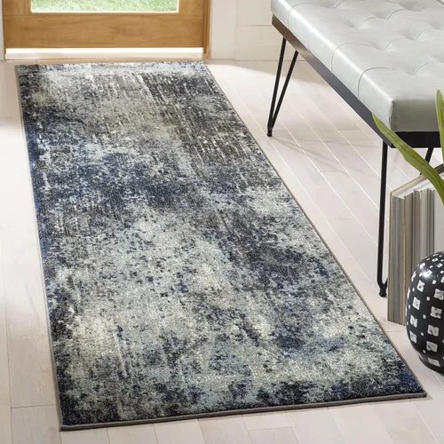 SAFAVIEH Galaxy Collection - Alfombra para pasillo, 2 pies 3 pulgadas x 8 pies, carbón y azul, diseño abstracto moderno, no desprende pelusa y de
