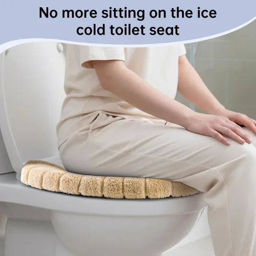 Miniatura 5 de Funda para asiento de inodoro, baño suave más grueso calentador con broches fijos elástico lavable tela de fibra fundas y almohadillas para asiento