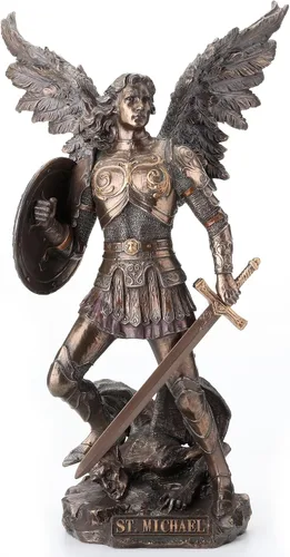 Veronese Design Estatua de Arcángel de San Miguel de 12 1/2 pulgadas de resina fundida en frío con acabado de bronce escultura para decoración del