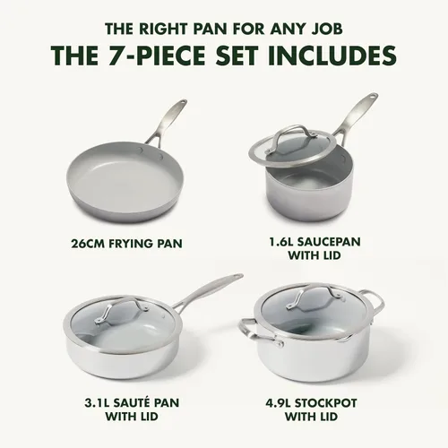 Miniatura 5 de GreenPan Venice Pro - Juego de 7 ollas y sartenes de cerámica saludable de acero inoxidable de tres capas, antiadherentes, sin PFAS, revestimiento