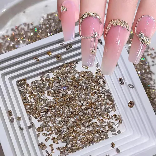 Miniatura 10 de Diamantes de imitación para uñas, 300 piezas de cristales AB, gemas de múltiples formas, diamantes de imitación de parte trasera plana, para arte
