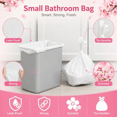 Miniatura 5 de Bolsas de basura perfumadas de 2.6 galones con asas (100 bolsas) pequeñas bolsas de basura para baño, papeleras para contenedores de oficina en casa