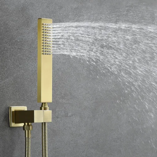 Miniatura 6 de SHAMANDA Sistema de ducha de lluvia de latón, juego de grifo de ducha de baño de lujo en oro cepillado (incluye cuerpo de válvula rugosa y moldura)