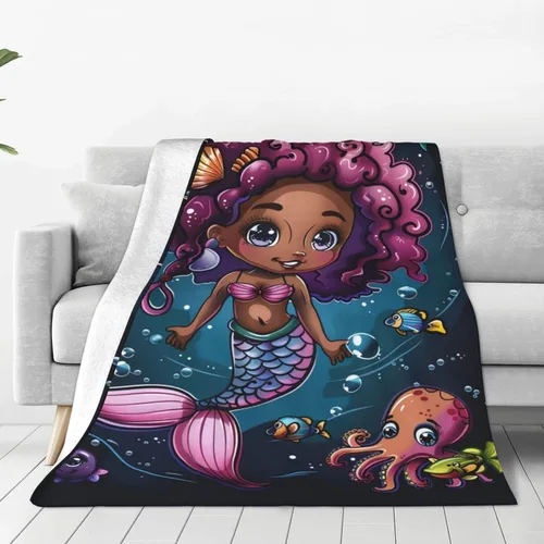 Miniatura 9 de Manta de Sirena de Niña Negra Decoración de Sirena Manta Decorativa Regalos para Niñas Niños Amantes de Sirenas Invierno Sofá Ropa de Cama Súper